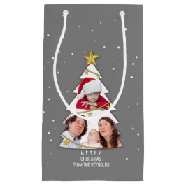 Moderne frohe Weihnachtsbaume Foto Collage Gray Kleine Geschenktüte