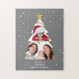 Moderne frohe Weihnachtsbaume Foto Collage Gray Puzzle