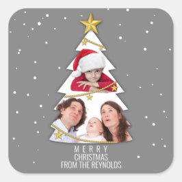 Moderne frohe Weihnachtsbaume Foto Collage Gray Quadratischer Aufkleber