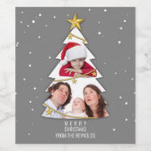 Moderne frohe Weihnachtsbaume Foto Collage Gray Weinetikett (Einzelnes Label)