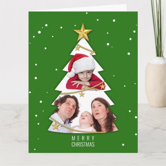 Moderne frohe Weihnachtsbaume Foto Collage Green Karte (Vorderseite)