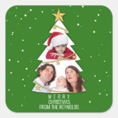 Moderne frohe Weihnachtsbaume Foto Collage Green Quadratischer Aufkleber (Vorderseite)