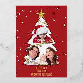 Moderne frohe Weihnachtsbaume Foto Collage Rot Folien Feiertagskarte