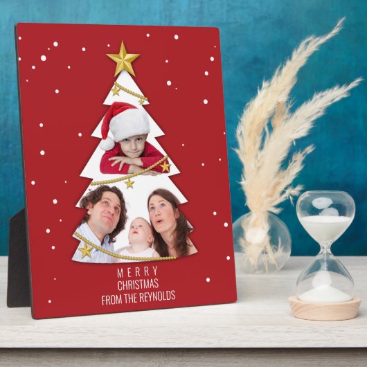 Moderne frohe Weihnachtsbaume Foto Collage Rot Fotoplatte (Seite)