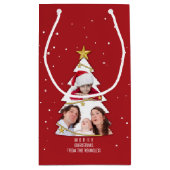 Moderne frohe Weihnachtsbaume Foto Collage Rot Kleine Geschenktüte (Rückseite)