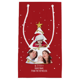Moderne frohe Weihnachtsbaume Foto Collage Rot Kleine Geschenktüte