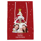 Moderne frohe Weihnachtsbaume Foto Collage Rot Mittlere Geschenktüte (Rückseite)