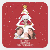Moderne frohe Weihnachtsbaume Foto Collage Rot Quadratischer Aufkleber (Vorderseite)