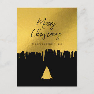 Moderne frohe Weihnachtsbaume Schwarz & Gold Non F Feiertagspostkarte