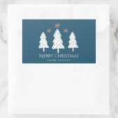 Moderne frohe Weihnachtsbäume und Sterne Blau Rechteckiger Aufkleber (Tasche)