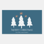 Moderne frohe Weihnachtsbäume und Sterne Blau Rechteckiger Aufkleber (Vorderseite)