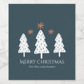 Moderne frohe Weihnachtsbäume und Sterne Weinkarte Weinetikett (Einzelnes Label)