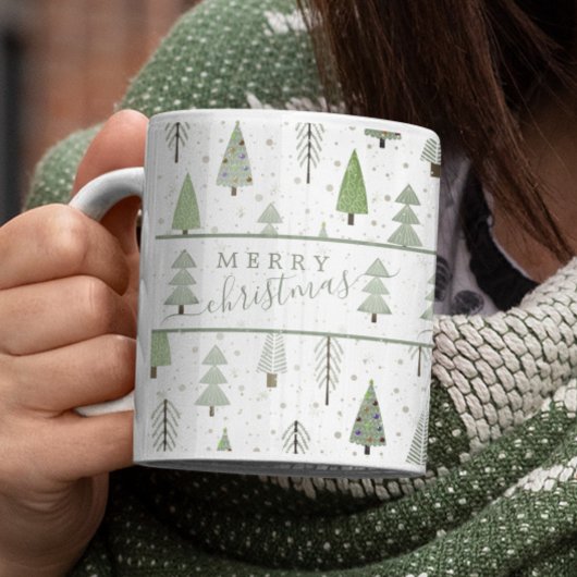 Moderne frohe Weihnachtsbaumen Sage Green Kaffeetasse