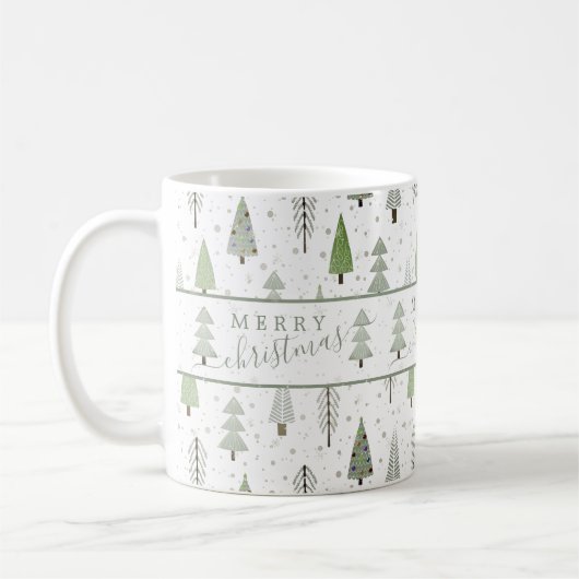 Moderne frohe Weihnachtsbaumen Sage Green Kaffeetasse (Links)