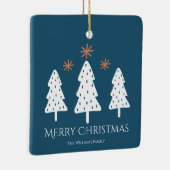 Moderne frohe Weihnachtsbaumen Sterne Foto Blau Keramikornament (Rechts)