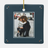 Moderne frohe Weihnachtsbaumen Sterne Foto Keramikornament (Rückseite)