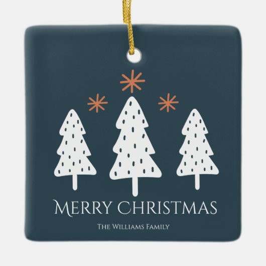 Moderne frohe Weihnachtsbaumen Sterne Foto Keramikornament (Vorderseite)
