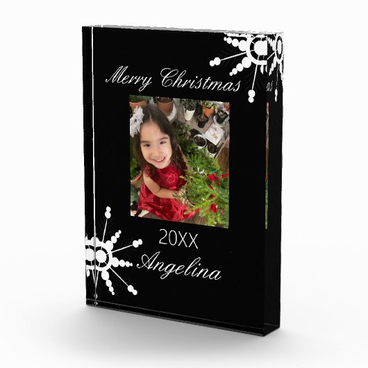 Moderne frohe Weihnachtsblase Snowflake Fotoblock (Rechts)