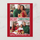 Moderne frohe Weihnachtsfamilie 2 Foto Rot Postkarte (Vorderseite)