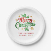 Moderne frohe Weihnachtsfamilie Festival rot & grü Pappteller (Vorderseite)