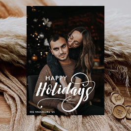 Moderne frohe Weihnachtsfamilie Foto Name Tartan Feiertagskarte