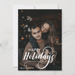 Moderne frohe Weihnachtsfamilie Foto Name Tartan Feiertagskarte