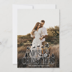 Moderne frohe Weihnachtsfamilie Foto Name Tartan Feiertagskarte