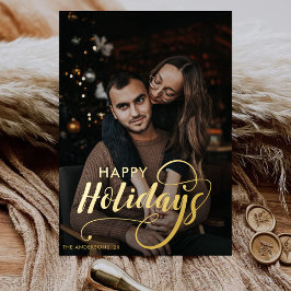 Moderne frohe Weihnachtsfamilie Foto Name Tartan Folien Feiertagskarte