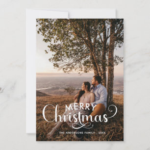 Moderne frohe Weihnachtsfamilie Foto Name Tartan H Feiertagskarte