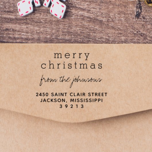 Moderne frohe Weihnachtsfamilie Name Grüße Permastempel