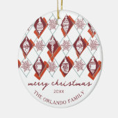 Moderne frohe Weihnachtsfamilie Name Keramik Ornament (Links)