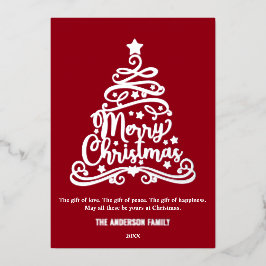 Moderne frohe Weihnachtsfamilie Tree Silver Folien Feiertagskarte