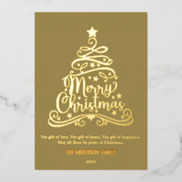 Moderne frohe Weihnachtsfamilie Weihnachtsbaum Gol Folien Feiertagskarte