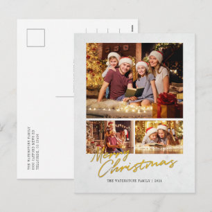Moderne frohe Weihnachtsfamilien Imitate Gold Foto Feiertagspostkarte