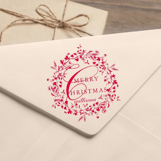 Moderne frohe Weihnachtsfeier Wildblume Wreath Gummistempel