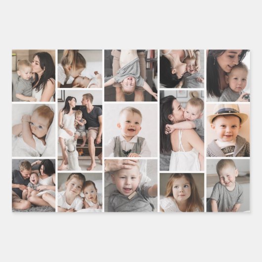 Moderne frohe Weihnachtsfoto Collage Candy Stripes Geschenkpapier Set (Vorderseite)