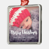 Moderne frohe Weihnachtsjunge Foto Metal Ornament (Links)