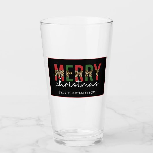 Moderne frohe Weihnachtsleopard Print Minimalistis Glas (Vorderseite)