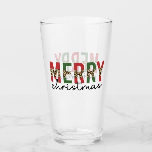 Moderne frohe Weihnachtsleopard Print Minimalistis Glas (Vorderseite)