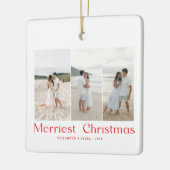 Moderne frohe Weihnachtspaare Foto Red Keramikornament (Links)
