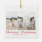Moderne frohe Weihnachtspaare Foto Red Keramikornament (Rückseite)