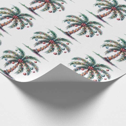 Moderne frohe Weihnachtspalme Tree Light Geschenkpapier (Ecke)
