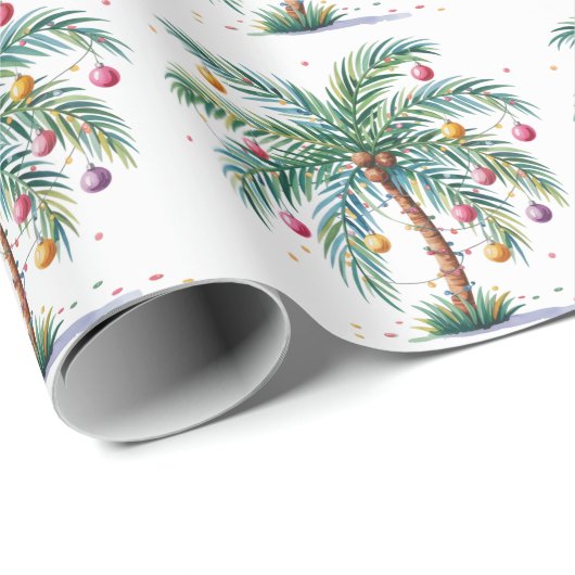 Moderne frohe Weihnachtspalme Tree Light Geschenkpapier (Rolleneckpunkt)
