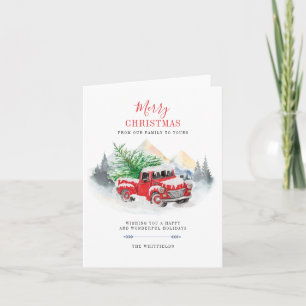 Moderne frohe Weihnachtsroter Lkw Rustikale Famili