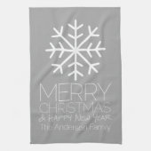 Moderne frohe Weihnachtsschneeflocke - silbergrau Geschirrtuch (Vertikal)