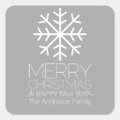 Moderne frohe Weihnachtsschneeflocke - silbergrau Quadratischer Aufkleber (Vorderseite)