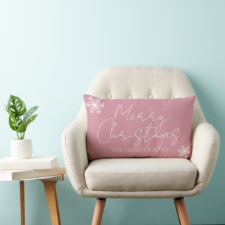 Moderne frohe Weihnachtsschneeflocken Familie Name Lendenkissen