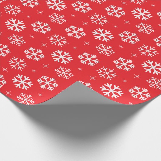 Moderne frohe Weihnachtsschneeflocken Muster Rot Geschenkpapier (Ecke)
