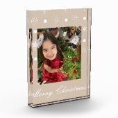Moderne frohe Weihnachtsschneeflocken-Script Fotoblock (Links)