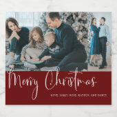 Moderne frohe Weihnachtsschrift 2 Foto Collage Rot Schaumweinetikett (Einzelnes Label)